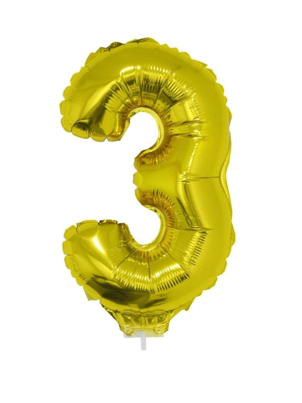 Ballon aluminium avec baton OR chiffre -3- taille 41cm
