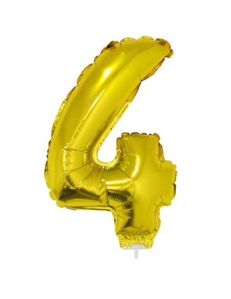 Ballon aluminium avec baton OR chiffre -4- taille 41cm