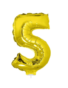 Ballon aluminium avec baton OR chiffre -5- taille 41 cm.