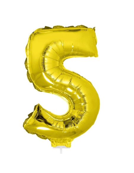 Ballon aluminium avec baton OR chiffre -5- taille 41 cm.