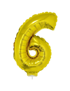 Ballon aluminium avec baton OR chiffre -6- taille 41cm