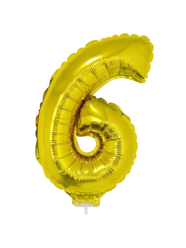 Ballon aluminium avec baton OR chiffre -6- taille 41cm