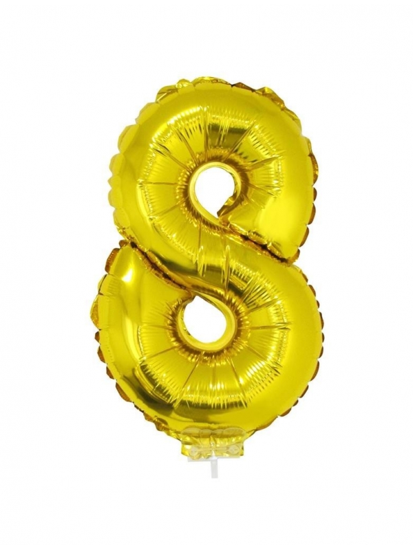 Ballon aluminium avec baton OR chiffre -8- taille 41cm