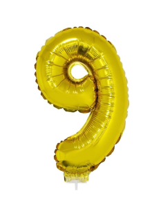 Ballon aluminium avec baton OR chiffre -9- taille 41cm