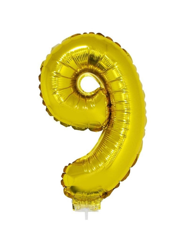 Ballon aluminium avec baton OR chiffre -9- taille 41cm