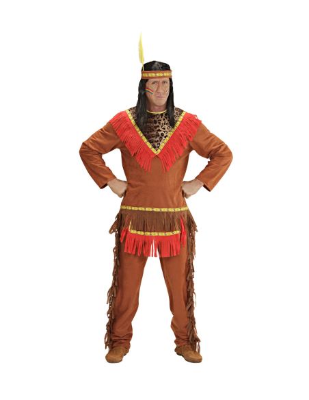 Déguisement Indien Rouge et Marron Homme (casaque, pantalon, bandeau avec plume)