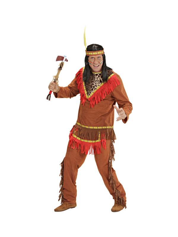 Déguisement Indien Rouge et Marron Homme (casaque, pantalon, bandeau avec plume)