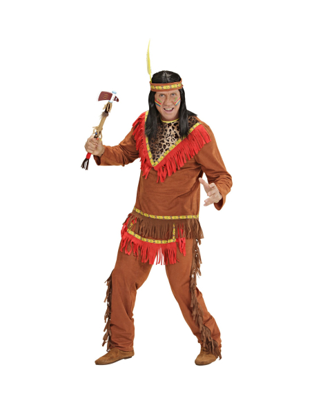 Déguisement Indien Rouge et Marron Homme (casaque, pantalon, bandeau avec plume)