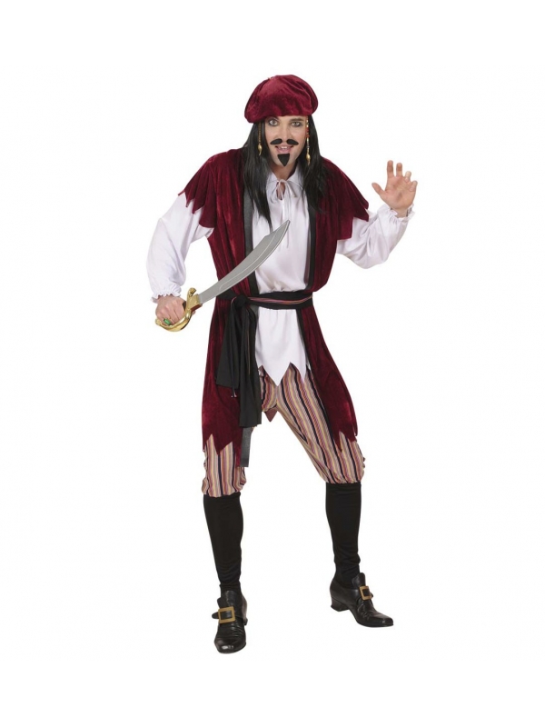 Déguisement Pirate des Caraïbes Homme (chemise avec gilet, pantalon, ceinture, bandeau)