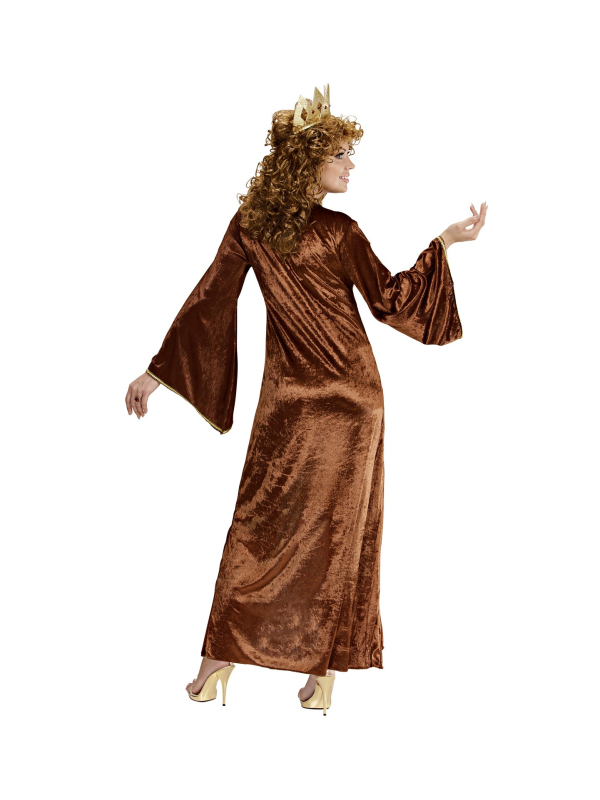 Déguisement Reine Médiéval Femme marron et beige (robe, collier et couronne avec gemme)