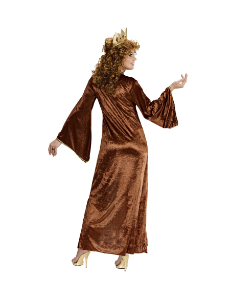 Déguisement Reine Médiéval Femme marron et beige (robe, collier et couronne avec gemme)