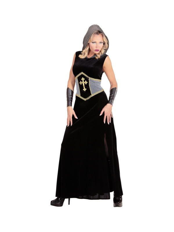 Déguisement JEANNE D'ARC Femme, noir et gris (robe longue à capuche, brassards)