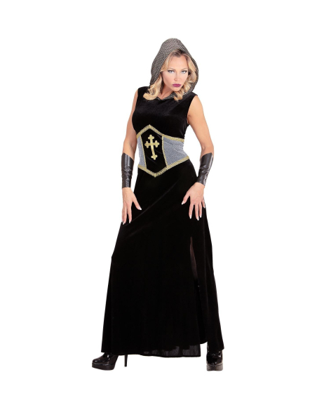 Déguisement JEANNE D'ARC Femme, noir et gris (robe longue à capuche, brassards)