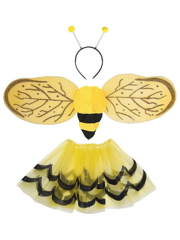 Set d'Abeille, jaune et noir, fille ( tutu, ailes, et serre-tête)