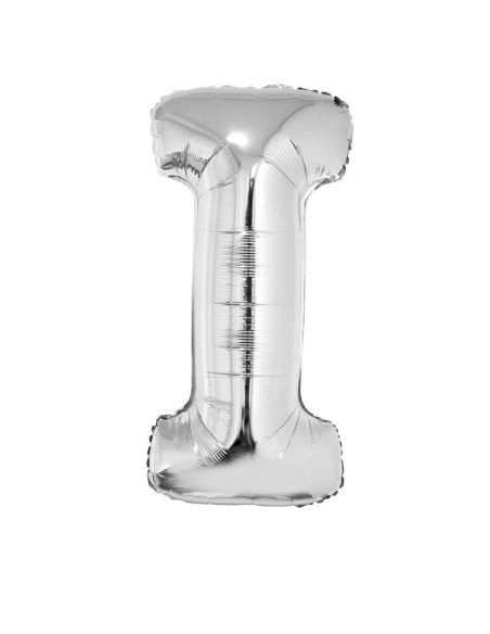 Ballon métallisé argenté lettre -I- taille 102cm