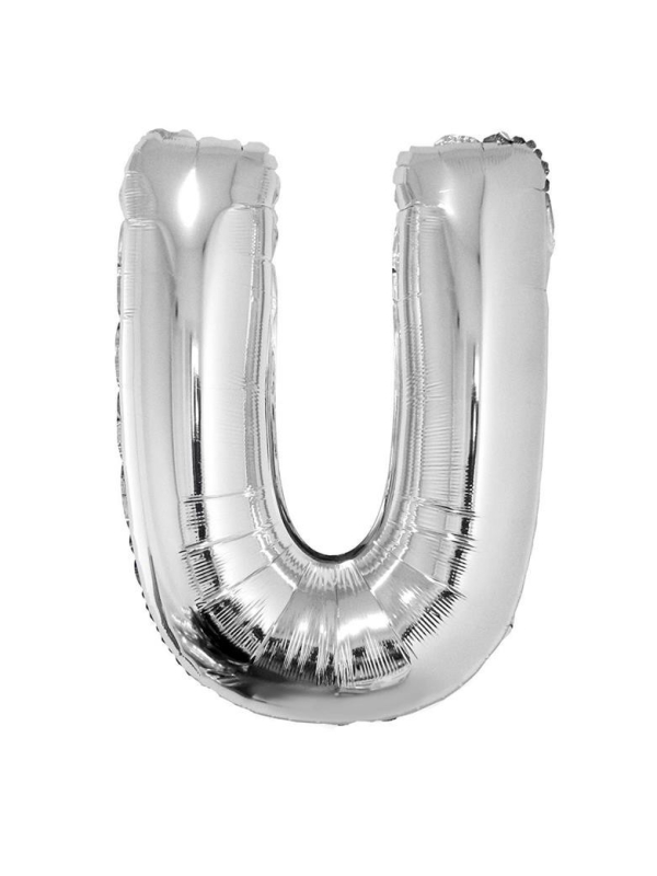Ballon métallisé argenté lettre -U- taille 102cm
