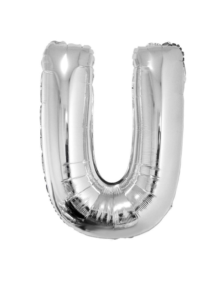 Ballon métallisé argenté lettre -U- taille 102cm