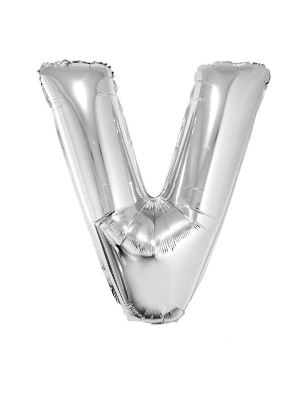 Ballon métallisé argenté lettre -V- taille 102cm