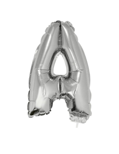 Ballon métallisé argenté avec baton lettre-A- taille 41cm
