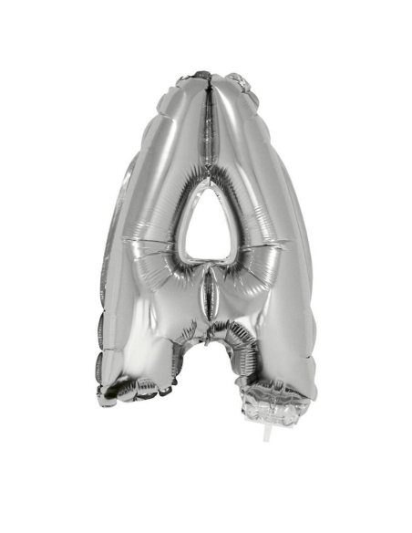 Ballon métallisé argenté avec baton lettre-A- taille 41cm