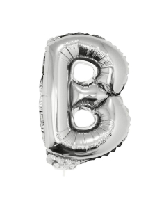 Ballon métallisé argenté avec baton lettre-B- taille 41cm