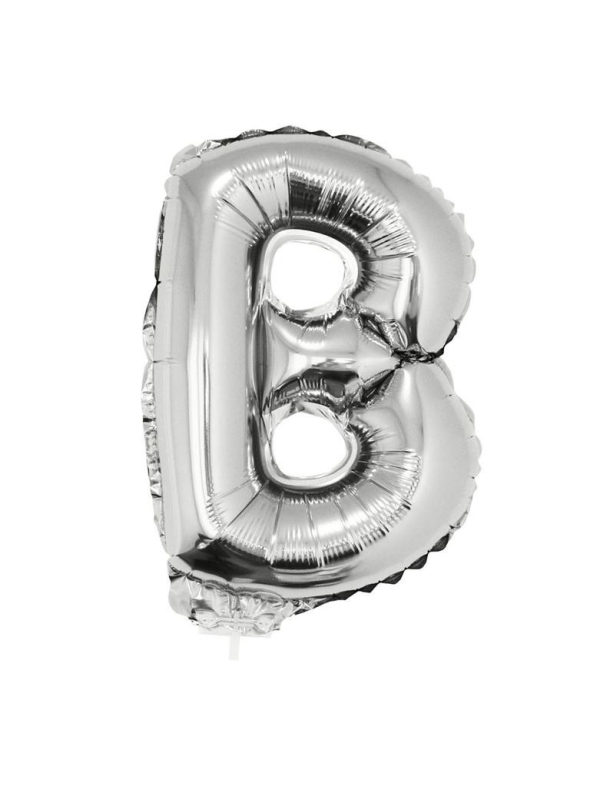 Ballon métallisé argenté avec baton lettre-B- taille 41cm
