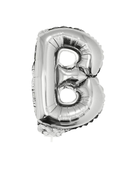 Ballon métallisé argenté avec baton lettre-B- taille 41cm