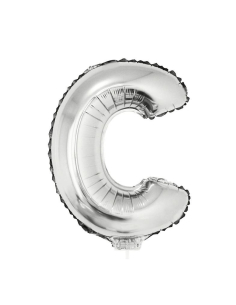 Ballon métallisé argenté avec baton lettre -C- taille 41cm