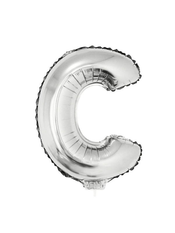 Ballon métallisé argenté avec baton lettre -C- taille 41cm