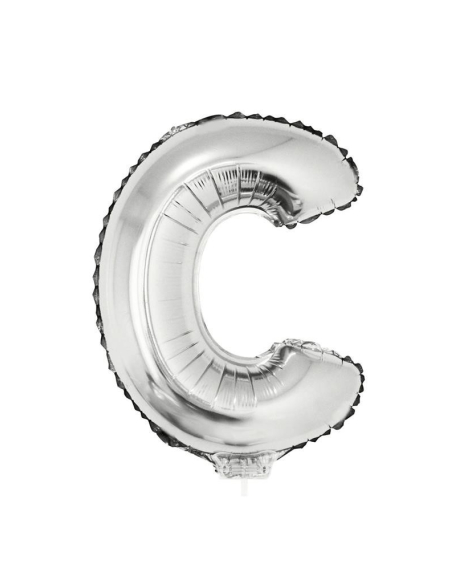 Ballon métallisé argenté avec baton lettre -C- taille 41cm