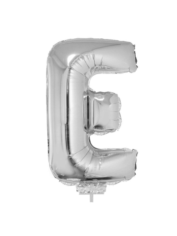 Ballon métallisé argenté avec baton lettre -E- taille 41 cm