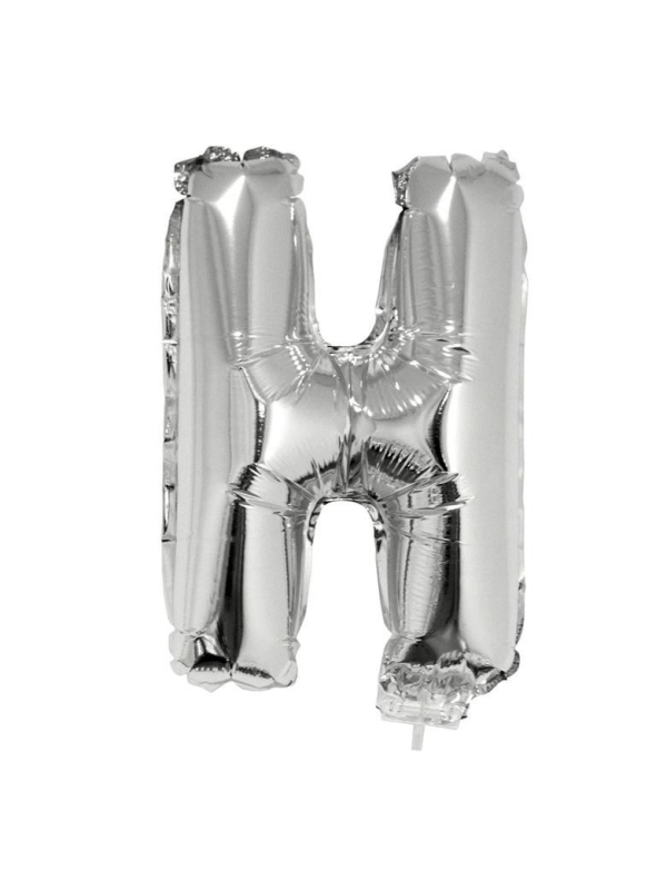 Ballon métallisé argenté avec baton lettre -H- taille 41cm