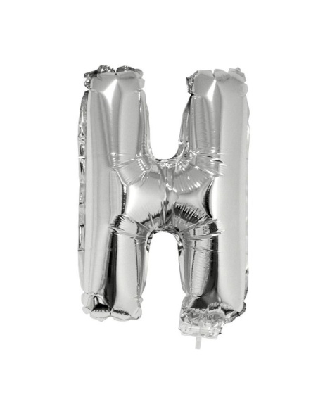 Ballon métallisé argenté avec baton lettre -H- taille 41cm