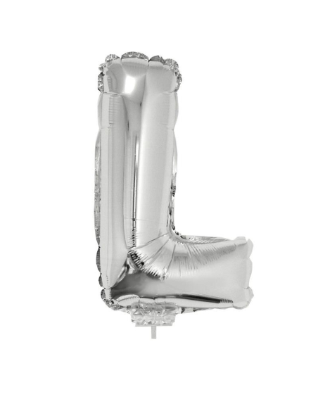 Ballon métallisé argenté avec baton lettre -L- taille 41cm