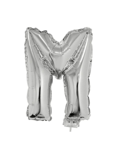 Ballon métallisé argenté avec baton lettre -M- taille 41cm