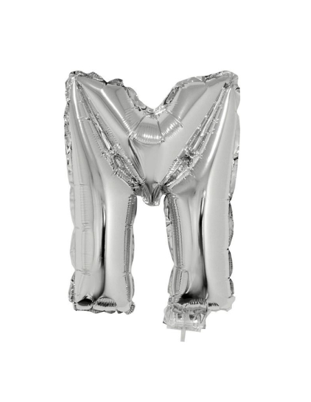 Ballon métallisé argenté avec baton lettre -M- taille 41cm