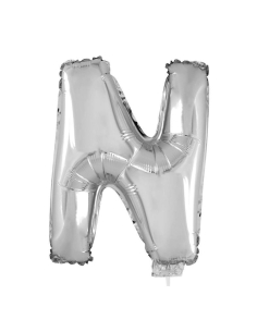 Ballon métallisé argenté avec baton lettre - N- taille 41cm