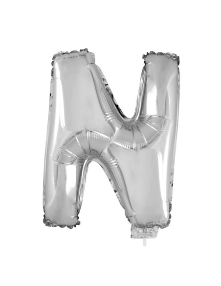 Ballon métallisé argenté avec baton lettre - N- taille 41cm