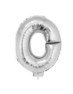 Ballon métallisé argenté avec baton lettre -0- taille 41cm