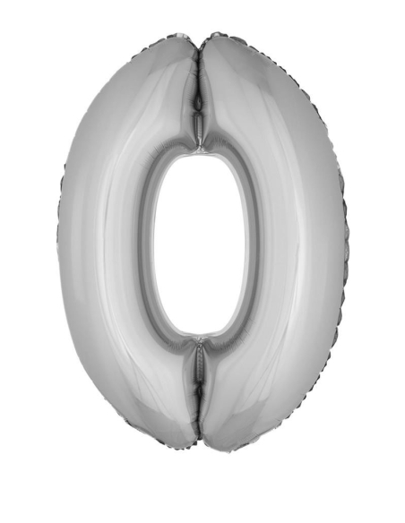 Ballon métallisé argenté chiffre -0- taille 102cm