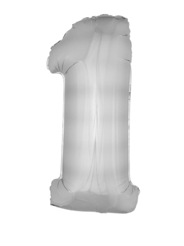 Ballon métallisé argenté chiffre -1- taille 102cm