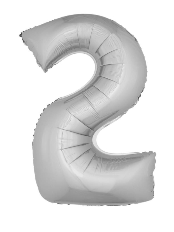 Ballon métallisé argenté chiffre -2- taille 102cm