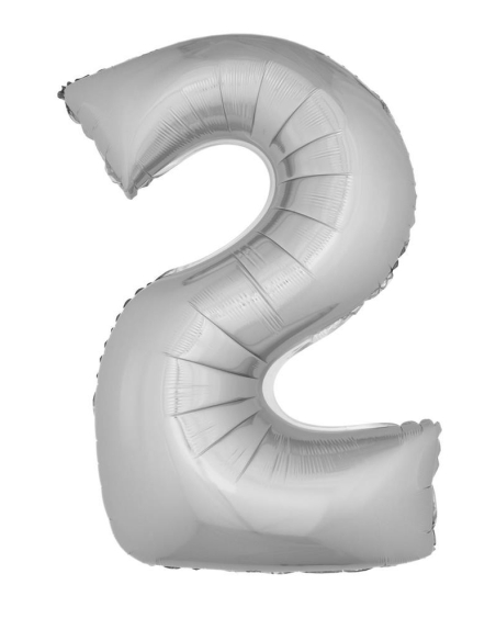 Ballon métallisé argenté chiffre -2- taille 102cm