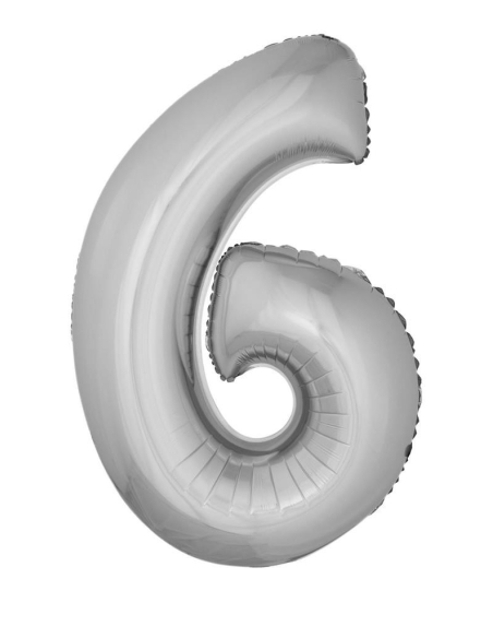 Ballon métallisé argenté chiffre -6- taille 102cm