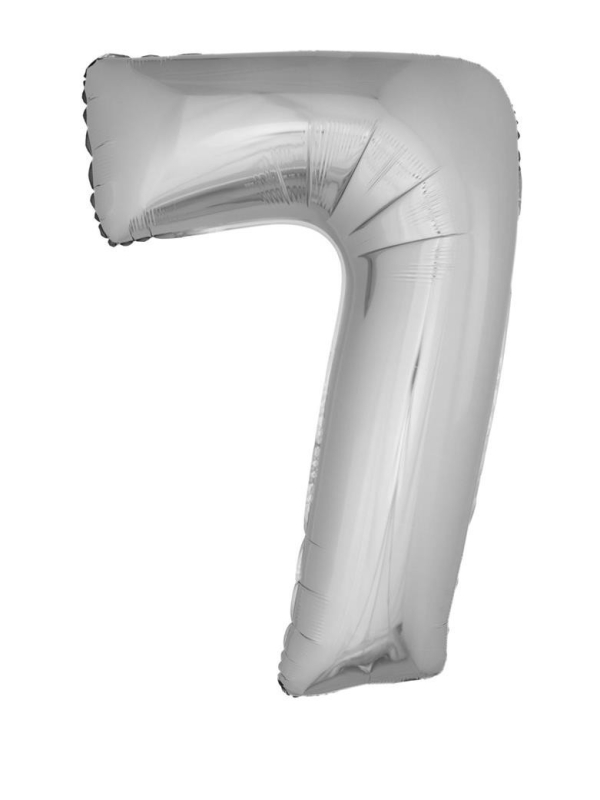 Ballon métallisé argenté chiffre -7- taille 102cm