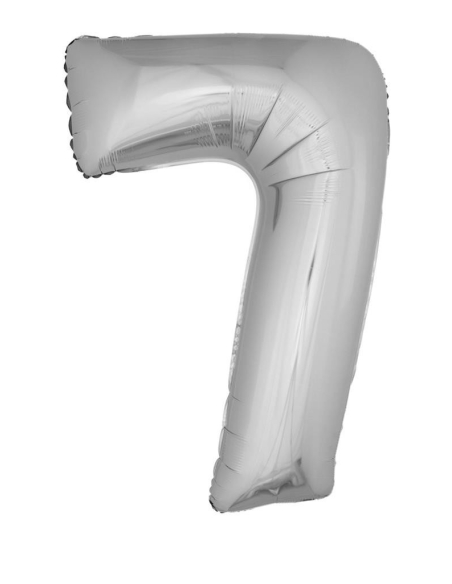 Ballon métallisé argenté chiffre -7- taille 102cm