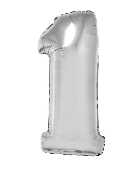 Ballon métallisé argenté chiffre -1- taille 80cm