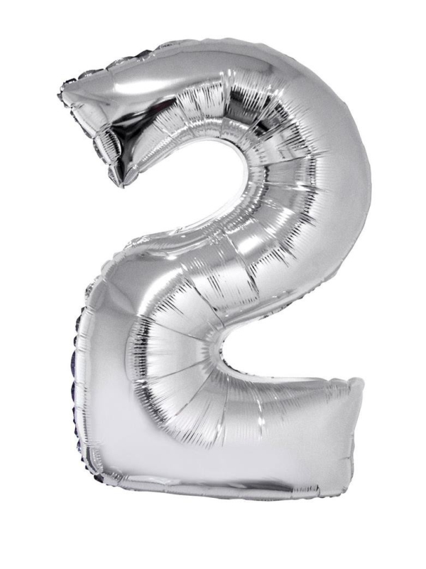 Ballon métallisé argenté chiffre -2- taille 80cm