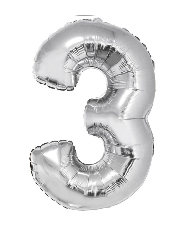 Ballon métallisé argenté chiffre -3- taille 80cm