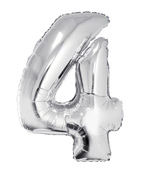 Ballon métallisé argenté chiffre -4- 80 cm